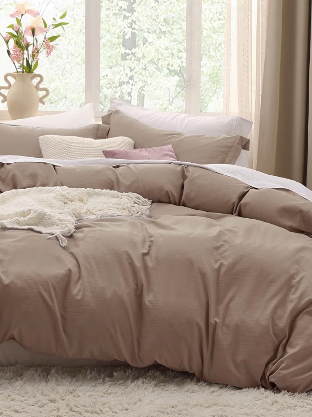 Bedsure Khaki Oversized King Duvet Cover Set - 3 Pieces